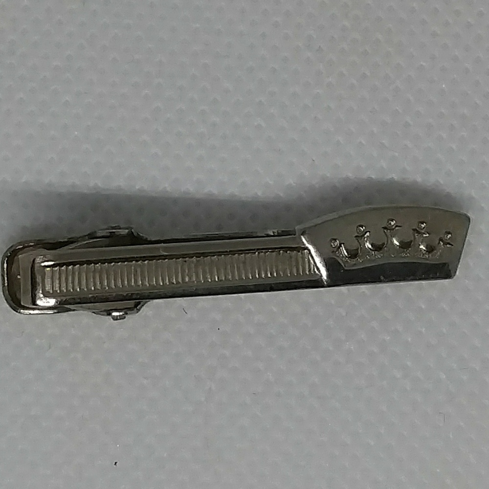 Mid-century Vintage Crown Tie Clip Silver Tone